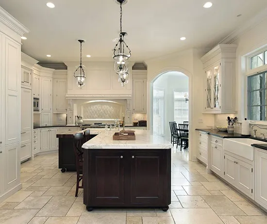 Stylish kitchen with ceramic tile installations and modern design.